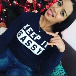 Fifth Sun Like NEW Keep It Sassy GraphicSweatshirt Long Sleeve Navy laceUp Small